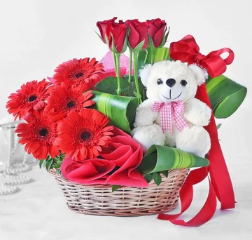 Mix Flower Teddy Basket
